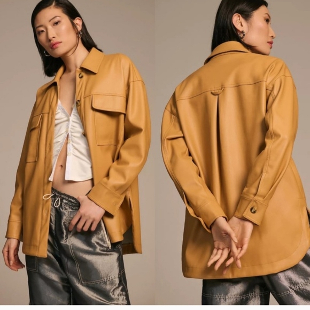 Maeve Anthropologie Maeve Faux Leather Shirt Jacket